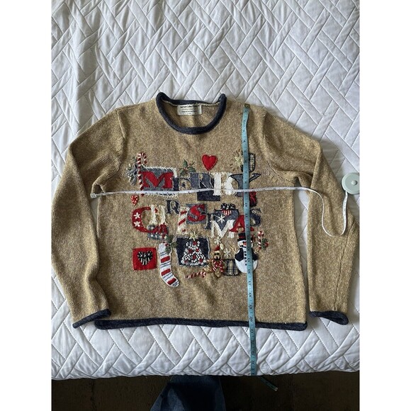 Ugly Christmas Sweater Heirloom Petite PM Tan Bear Snowman - Picture 2 of 7